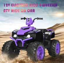 Load image into Gallery viewer, Super Cool 12V Kids Ride On ATV, Car 1 Seater | LED Lights | Heavy Duty Tires | Ages 3-7 | Music | 2 Speeds | Upgraded
