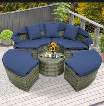 Load image into Gallery viewer, Very Relaxing Upgraded Heavy Duty Outdoor Patio Wicker Round Daybed With Retractable Canopy With Comfortable Upgraded Cushions
