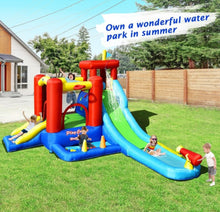 Load image into Gallery viewer, Super Cool &amp; Fun Inflatable 9-in-1 Bouncy Kids Water Park With Slide | 860W Blower | Jumping | Climbing | Ring Game | Ball Blowing | Basketball
