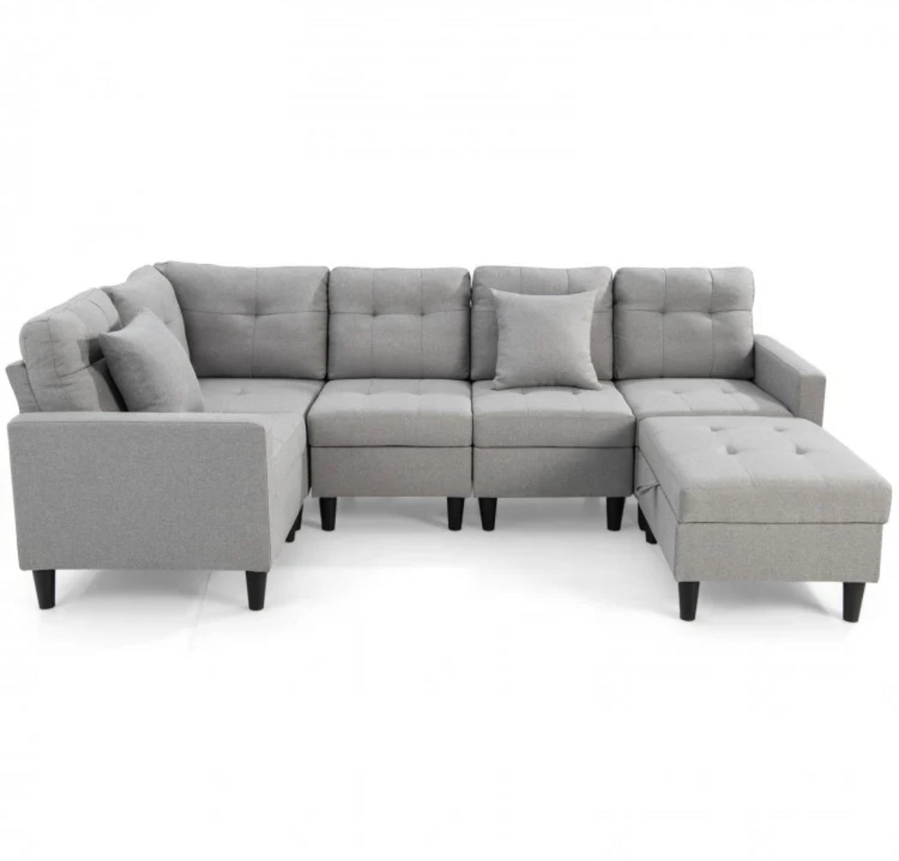 Gorgeous Heavy Duty Relaxing L-Shaped Sectional Corner Sofa Couch Set With Storage Ottoman | Wide Armrest | Thick Cushions | Tufted Design