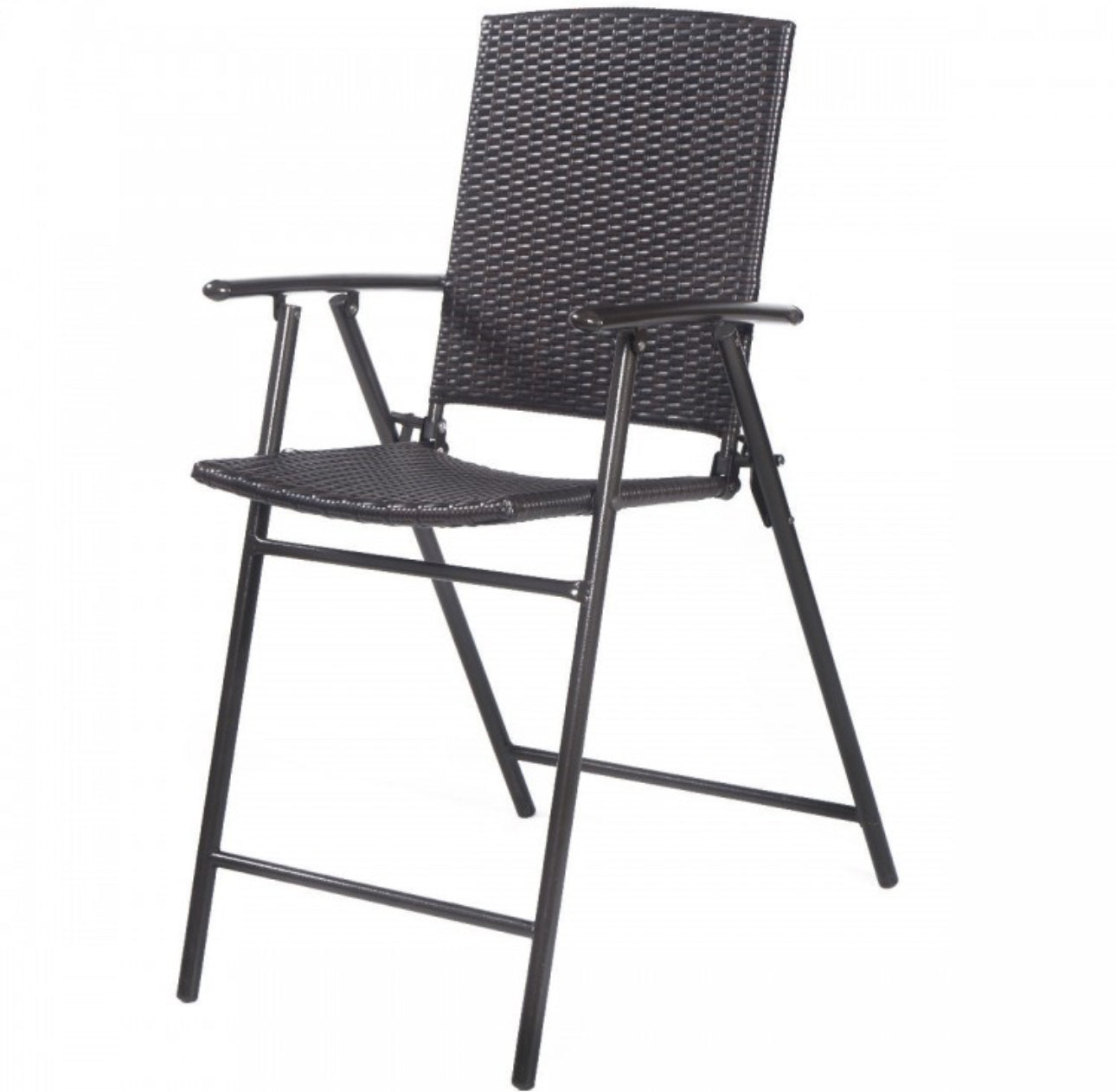 Super Duty Rattan Set Of 4 Folding Patio Chairs With Footrests | Armrests | Outdoors, Indoors | Holds 264 lbs | Steel Frame