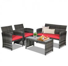 Load image into Gallery viewer, Super Elegant 4 Piece Heavy Duty Rattan Patio Furniture Set With Glass Table | Love-seat | Very Comfortable | Thickened Cushions
