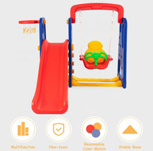 Load image into Gallery viewer, Super Fun 3-in-1 Very Colourful Children Playground Set | Slide | Climbing Stairs | Basketball Net | Swing
