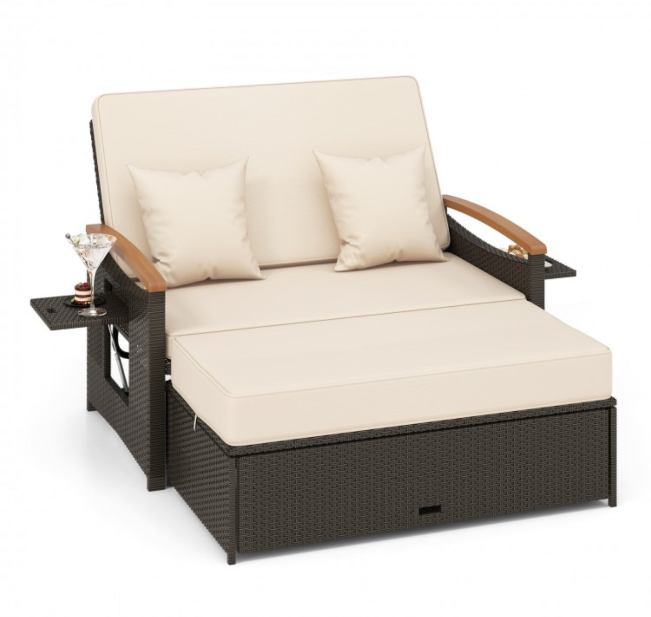 Very Relaxing 3-in-1 Versatile Beautiful Design | Outdoor Wicker Daybed With Folding Panels & Storage Ottoman | Patio