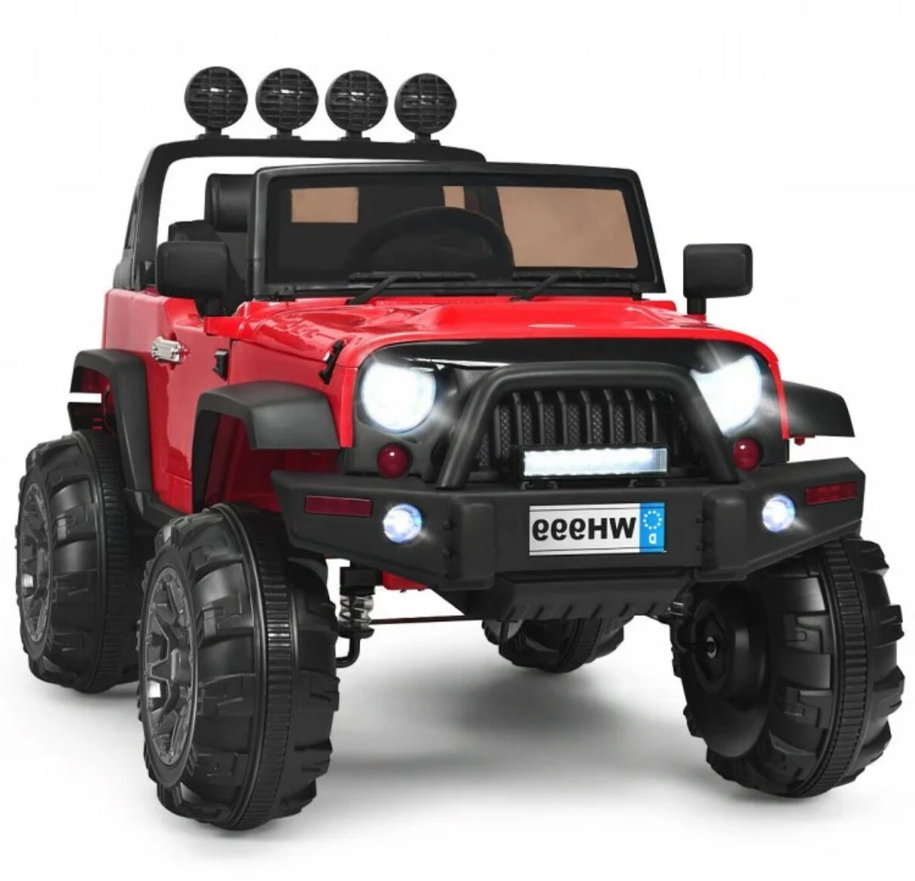 Super Cool Jeep Style 12V Electric Kids Ride On Car 1 Seater | LED Lights | Horn | Open Doors | Transport Handle | Slow Safety Start | Suspension | Remote