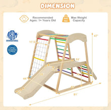 Load image into Gallery viewer, Super Cool Heavy Duty 6-in-1 Jungle Gym For Kids Wooden Playground | Monkey Bars | Rope Ladder | Cool Slide | Climbing Ladder | Holds 440lbs | Play Yards
