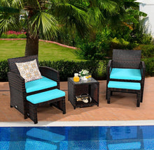 Load image into Gallery viewer, Elegant Heavy Duty 5-Piece Patio Rattan Furniture Set With Ottoman, Beautiful Tempered Glass Coffee Table | Cozy Chairs
