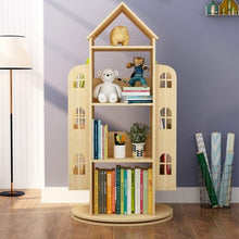 Load image into Gallery viewer, Adorable 4-Tier Rotating House-Shaped Bookshelf, 360° Solid Wood Rotating Stackable Shelves Bookshelf Organizer for Home, Bedroom, Office
