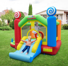 Load image into Gallery viewer, Super Cool Inflatable Kids Candy Land Theme Bouncy House Castle | 735W Blower | Jumping Area | Slide | Balls | Ball Pit | Basketball
