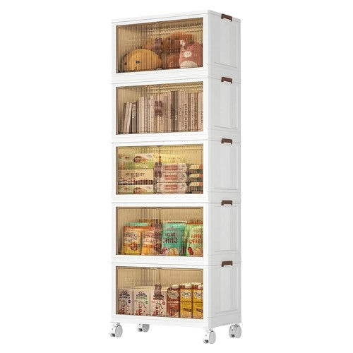 Elegant Upgraded 5 Tier Stackable Storage Shelf XL Collapsible Closet Organizer Transparent Storage Boxes |  Wheels | Home, Kitchen, Bedroom, Closet Etc