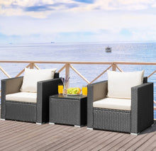 Load image into Gallery viewer, Heavy Duty Steel Frame Modern Beautiful 3-Piece Patio Furniture Wicker Rattan Conversation, Relaxing Set With Thick Comfy Cushions, 5 Colours
