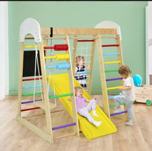 Load image into Gallery viewer, Super Fun 8-in-1 Heavy Duty Climber Playground Play-set For Kids With Slide | Climbing Net | Slide | Rock Climbing | Monkey Bars | Abacus Game | Swing | Drawing Board
