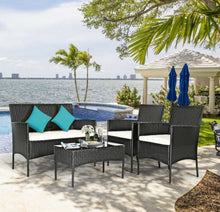 Load image into Gallery viewer, Super Relaxing 4 Piece Rattan Cushioned Sofa Patio Furniture Set With Heavy Duty Glass Coffee Table
