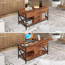 Load image into Gallery viewer, Luxurious Lift Top Coffee Table with 2 Drawers, Open Side Shelf, Hidden Compartment for Home, Living Room | Upgraded -Brown
