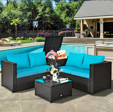 Load image into Gallery viewer, Super Relaxing 4 Piece Outdoor Patio Rattan Furniture Set With Love-seat | Storage Box
