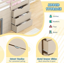 Load image into Gallery viewer, Super Cute, Adorable Heavy Duty 3-In-1 Twin Loft Bed With Smooth Slide, Side Ladder Drawers For Kids/Teens | Solid Wood Material | Bottom Game Space
