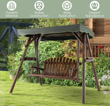 Load image into Gallery viewer, Heavy Duty Natural Fir Wood 2-Person Patio Outdoor Porch Swing  | Adjustable Canopy | Holds 530lbs | Waterproof | Fade Resistant | Side Table
