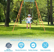 Load image into Gallery viewer, Super Fun Heavy Duty Outdoor Kids Swing Set | Strong Frame | Ground Stakes | Easy Assembly | Holds 110lbs | Great For Any Playground

