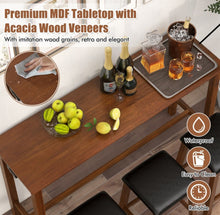 Load image into Gallery viewer, Heavy Duty Comfy 4-Piece Bar  Table Set Counter-Height Table &amp; 3 PVC Leather Upholstered Bar Stools | 2 AC Outlets | USB Ports | Acadia Wood
