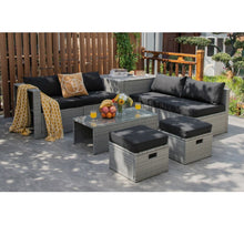 Load image into Gallery viewer, Elegant 8 Piece Patio Furniture Rattan Set With Storage Waterproof Cover &amp; Cushions
