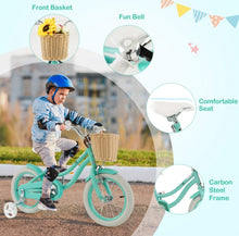 Load image into Gallery viewer, Adorable &amp; Cute 14” Children’s Adjustable Bicycle Pedal Bike | Removable Training Wheels | Ages 3-5 | Bell | Basket | Adjustable Seat, Handlebar | Brakes | Easy Assembly
