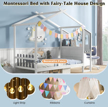 Load image into Gallery viewer, Super Cute &amp; Adorable Modern  Twin Or Full Bed Frame House With Roof Canopy And Fence For Children, Kids | Heavy Duty  | Bed Space | Montessori | Desk, Drawers
