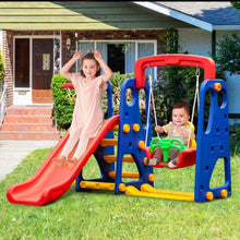 Load image into Gallery viewer, Super Fun 3-in-1 Very Colourful Children Playground Set | Slide | Climbing Stairs | Basketball Net | Swing
