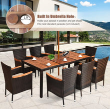 Load image into Gallery viewer, Super Duty Relaxing 9-Piece Outdoor Dining Set With Umbrella Hole | Acacia Wood | Comfy Waterproof Cushions | Rattan | Easy Assembly | Easy Maintenance
