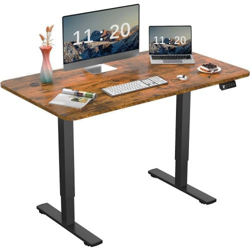 New Upgraded Electric Standing Desk | 120 x 60 cm Adjustable Height | 2 Memory Settings | LED | Height Display | Steel Legs | Ultra-Quiet Motor (Rustic Wood)