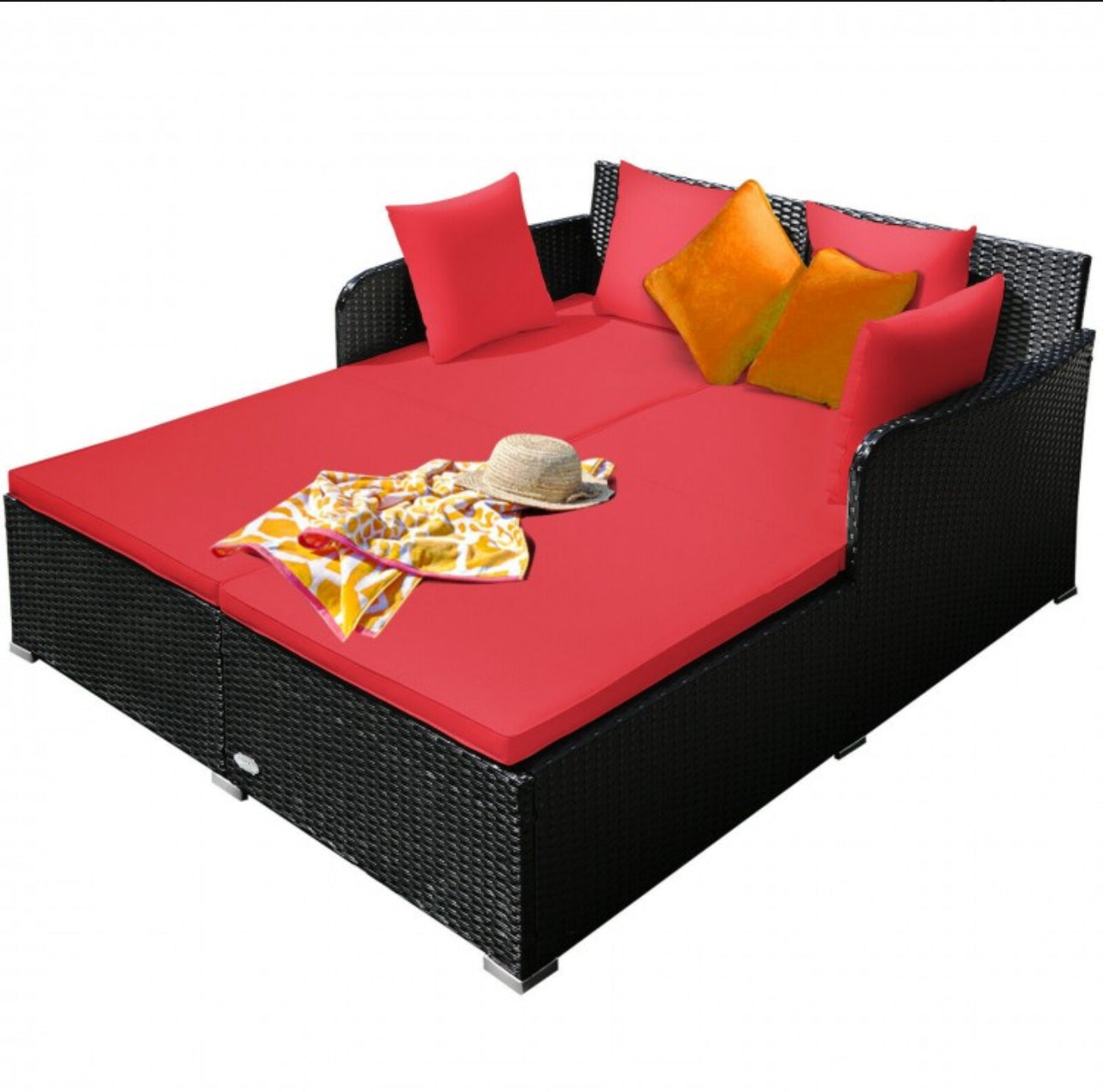 Very Relaxing XXL Spacious Outdoor Rattan Patio Day Bed | Upholstered Extremely Comfortable Cushions, Pillows | Sectional Furniture Set