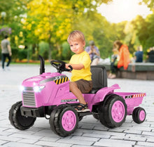 Load image into Gallery viewer, Super Cool 12Volt 2025 Kids Ride On Car Tractor With Trailer | USB | Lights | Horn | Radio | 3-7KPH Approx | Ages 3-8 | Remote
