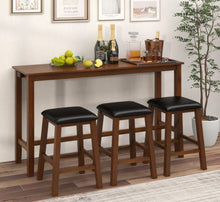 Load image into Gallery viewer, Heavy Duty Comfy 4-Piece Bar  Table Set Counter-Height Table &amp; 3 PVC Leather Upholstered Bar Stools | 2 AC Outlets | USB Ports | Acadia Wood
