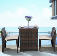 Load image into Gallery viewer, Beautiful &amp; Elegant 3-Piece Comfortable Wicker Patio Bistro Set | Table And Chairs | Weather Resistant | Space Saver | Rattan | Soft Cushions
