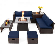 Load image into Gallery viewer, Elegant 9 Pieces Patio PE Wicker Patio Furniture Sectional Set | 50,000 BTU Fire Pit Table | 6 Colours | Storage | Cover | Very Comfortable
