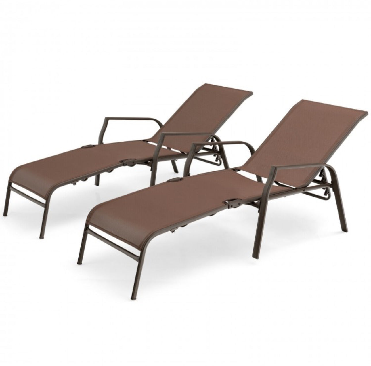 Heavy Duty Foldable 2-Piece Patio Folding Chaise Lounge Chair Set With Adjustable Back | Each Chair Holds 330lbs | Rip Resistant | Waterproof