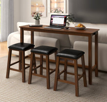 Load image into Gallery viewer, Heavy Duty Comfy 4-Piece Bar  Table Set Counter-Height Table &amp; 3 PVC Leather Upholstered Bar Stools | 2 AC Outlets | USB Ports | Acadia Wood
