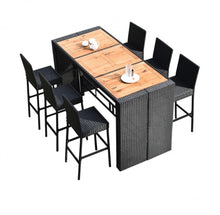 Load image into Gallery viewer, Super Elegant Heavy Duty Acacia Wood Table Top 7-Piece Patio Rattan Wicker Dining Furniture Set
