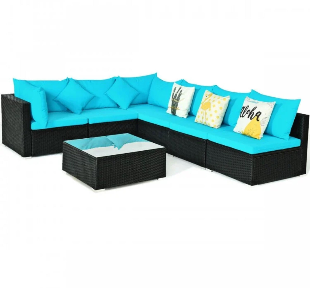 Very Relaxing 7 Piece Patio Furniture Sectional Wicker Sofa Set With Tempered Glass Top