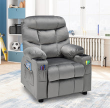 Load image into Gallery viewer, Very Cute &amp; Adorable Kids, Children’s Recliner Sofa Chair Couch With Cup Holder | Footrest Velvet Or PU Leather | Padded Backrest | Wide Armrest | Retractable Footrest | Pockets
