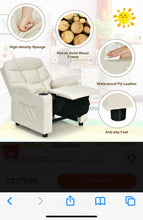 Load image into Gallery viewer, Very Cute &amp; Adorable Kids, Children’s Recliner Sofa Chair Couch With Cup Holder | Footrest Velvet Or PU Leather | Padded Backrest | Wide Armrest | Retractable Footrest | Pockets
