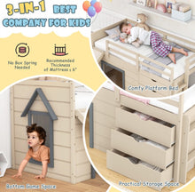 Load image into Gallery viewer, Super Cute, Adorable Heavy Duty 3-In-1 Twin Loft Bed With Smooth Slide, Side Ladder Drawers For Kids/Teens | Solid Wood Material | Bottom Game Space
