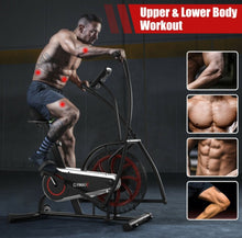 Load image into Gallery viewer, Heavy Duty Upright Air Bike Fam Exercise Bike With Clear LCD Display, Unlimited Résistance, Adjustable Seat, Holds 243lbs, Built in Heavy Duty Wheels For Transport
