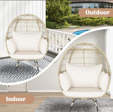 Load image into Gallery viewer, Heavy Duty XXL Rattan Patio Egg Lounge Chair For 2 People | Comes With 4 Thick Cushions | Rustproof | Indoor | Outdoor | Holds 450lbs
