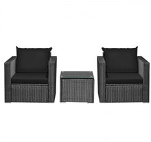 Load image into Gallery viewer, Heavy Duty Steel Frame Modern Beautiful 3-Piece Patio Furniture Wicker Rattan Conversation, Relaxing Set With Thick Comfy Cushions, 5 Colours
