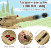 Load image into Gallery viewer, Super Cool 2025 Kids Ride On Car Military Tank 12V | Music | Rotatable Turret &amp; 8 Missiles With 3 Speeds | Rubber Tracks | Lights | Great Seat | Ages 3-8
