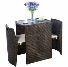 Load image into Gallery viewer, Beautiful &amp; Elegant 3-Piece Comfortable Wicker Patio Bistro Set | Table And Chairs | Weather Resistant | Space Saver | Rattan | Soft Cushions
