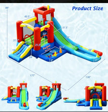 Load image into Gallery viewer, Super Cool &amp; Fun Inflatable 9-in-1 Bouncy Kids Water Park With Slide | 860W Blower | Jumping | Climbing | Ring Game | Ball Blowing | Basketball
