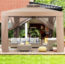 Load image into Gallery viewer, Super Duty Classy 10x10 Ft Patio Canopy Tent Gazebo With Netting | Double Tiered Roofing | Ventilation | Reinforced Steel Weather Resistant
