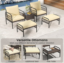 Load image into Gallery viewer, Very Relaxing Heavy Duty Beige 5-Piece Patio Rattan Conversation Set With Ottomans | Coffee Table | Comfy Cushions
