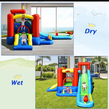 Load image into Gallery viewer, Super Cool &amp; Fun Inflatable 9-in-1 Bouncy Kids Water Park With Slide | 860W Blower | Jumping | Climbing | Ring Game | Ball Blowing | Basketball
